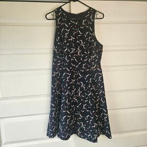 Banana Republic Navy Abstract Leaf Print Sleeveless Fit Flare Dress Size 12